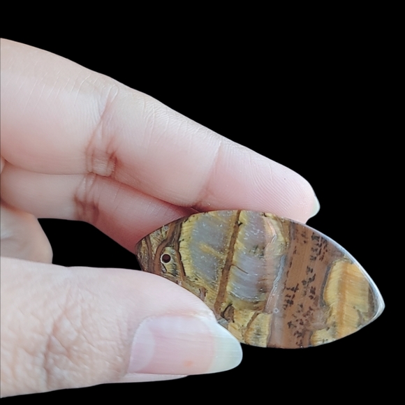 Brown Tiger Iron Gem Tone Oivary Pendant beads 7mm - Picture 3 of 5